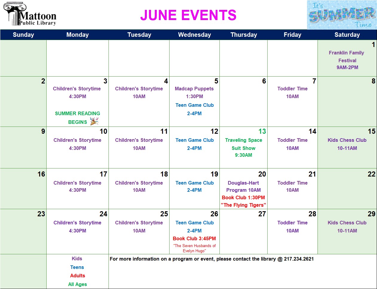 June Calendar – Mattoon Public Library